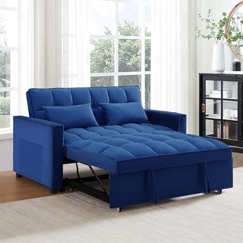 Antetek 3-in-1 Modern Velvet Sleeper Sofa Bed with Reclining Backrest and Pillows - Grey