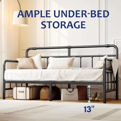 Metal Twin Bed Frame with Headboard - Heavy Duty Steel Slats, No Box Spring, Easy Assembly, Modern Design