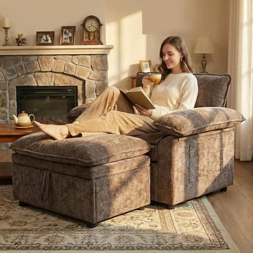 Furnimart Chaise Lounge Chair Indoor, 58 Inch Sleeper Sofa with 2 Throw Pillows, Fluffy Corduroy Loveseat Couch for Living Room, Comfy Oversized Reading Chair, Gray The Forest Stewardship Council