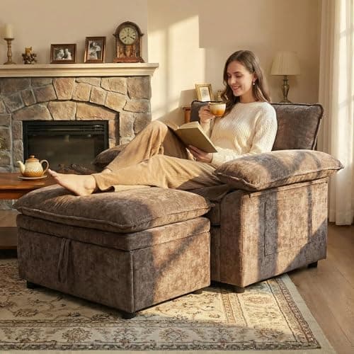 Furnimart Chaise Lounge Chair Indoor, 58 Inch Sleeper Sofa with 2 Throw Pillows, Fluffy Corduroy Loveseat Couch for Living Room, Comfy Oversized Reading Chair, Gray The Forest Stewardship Council