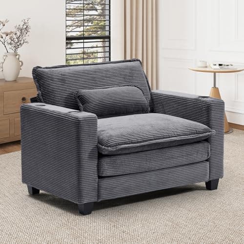 Oversized Fluffy Chaise Lounge Chair, Recliner Sleeper Sofa (Grey)