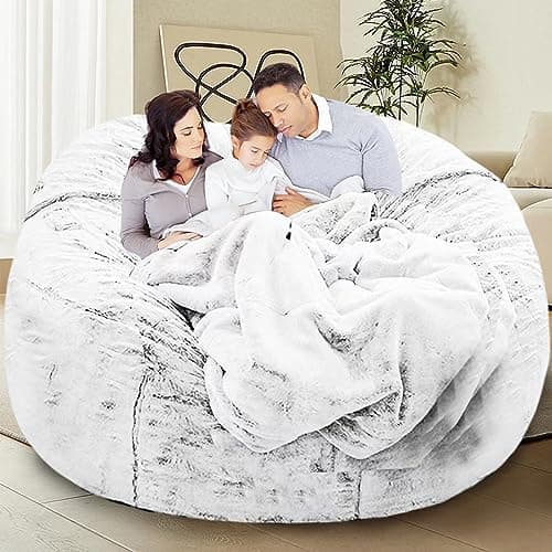 Giant Grey Bean Bag Chair for Adults & Kids, Filling-Free & Comfy