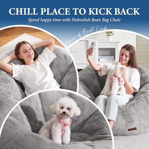 Hobestluk Large Grey Bean Bag Chair for Adults: Spacious and Comfortable for Reading or Relaxing