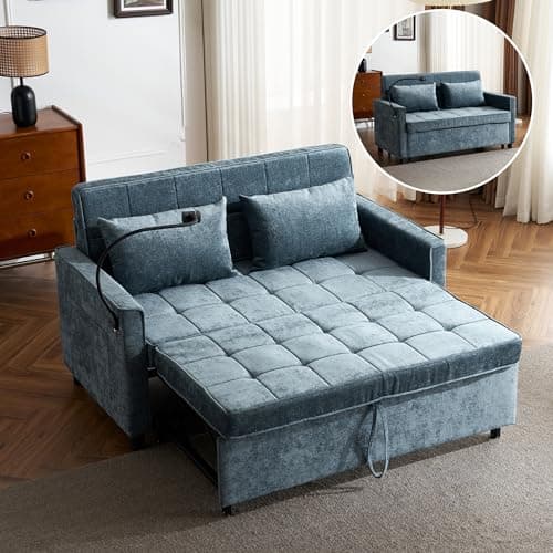 Merax 3-in-1 Convertible Couch with USB Ports, Brown | Sleeper Sofa Bed, Living Room Futon