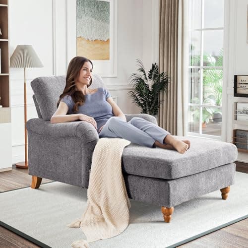 Modern Indoor Chaise Lounge Chair with Adjustable Backrest and Sturdy Legs - White
