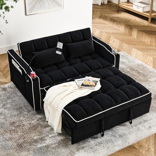 3-in-1 Velvet Convertible Sofa Bed with Adjustable Backrest, Gray