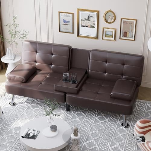 Shahoo Black Faux Leather Convertible Futon Sofa Bed for Living Room