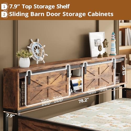 LIKIMIO Industrial Brown Daybed with Trundle, Storage & Charging Station