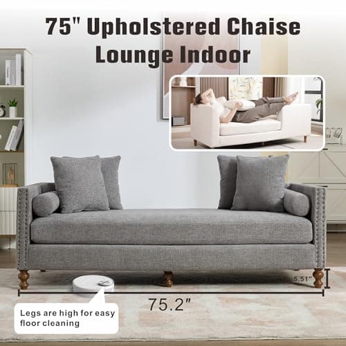 Chenille Grey 75" Oversized Upholstered Chaise Lounge Chair