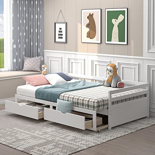 Giantex Extendable Daybed with Storage, Twin to King, White