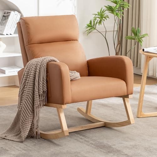 Sherpa Nursing Rocking Chair, Upholstered Glider with Side Pocket, Light Grey