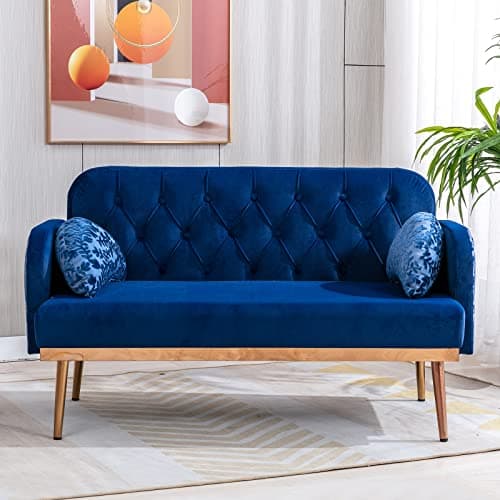 Elegant 55-inch Velvet Sofa with Moon Pillows, Navy Blue, 600 lbs Capacity