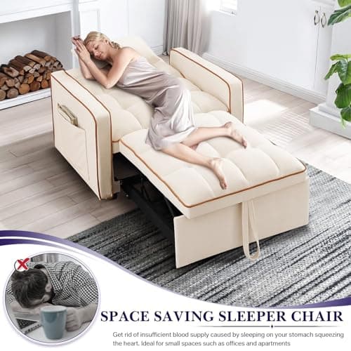 3-in-1 Convertible Sleeper Chair Bed for Small Spaces in Beige
