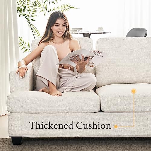 AMERLIFE Beige Chenille 89" Extra Deep 3 Seater Sofa Couch