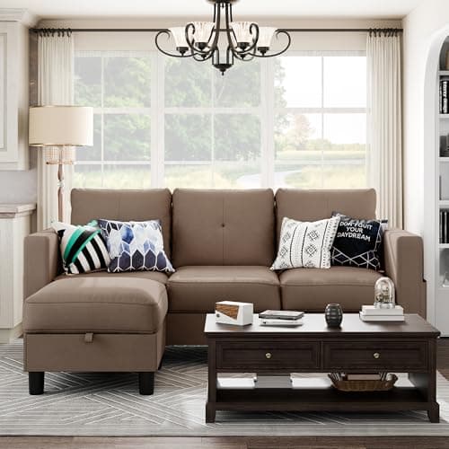 Shintenchi Green 3-Seater L-Shaped Sectional Sofa with Ottoman and Reversible Chaise