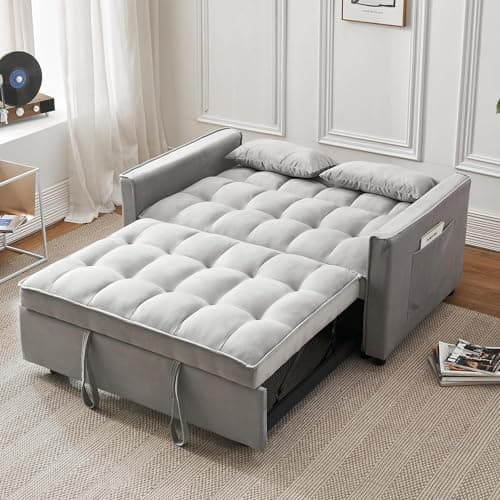 Black Velvet Futon Sofa Bed with Adjustable Backrest and Storage (Living/Bedroom)