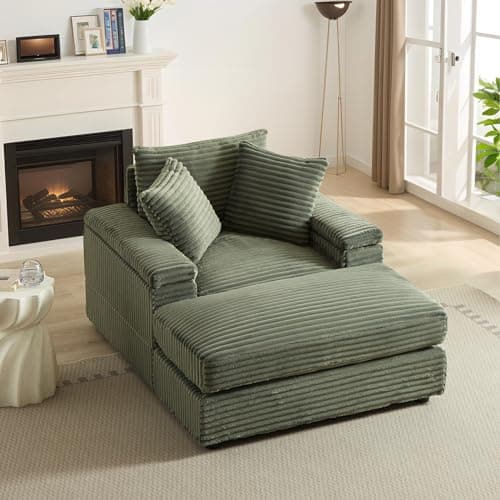 Upholstered Yellow Chaise Lounge Chair with Ottoman, 43.3" Corduroy Sectional