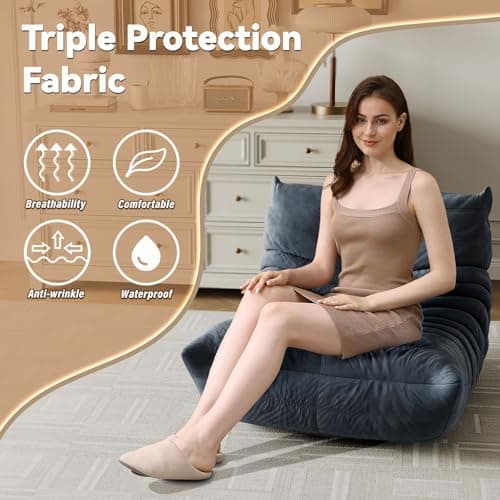 Adult Bean Bag Chair, Soft Waterproof Gray Sofa for Living Room