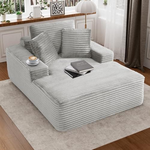 Oversized Dark Gray Faux Fur Chaise Lounge Chair with Recliner & Throw Pillows