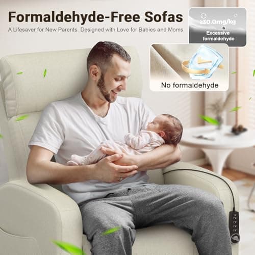 Ivory Power Recliner Glider Chair with USB Ports & Head Support