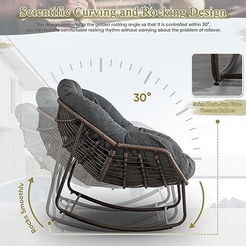 Outdoor Rocking Chair with Cushion for Patio, Balcony, Garden, or Living Room