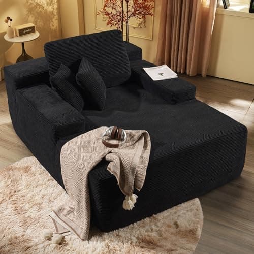 Oversized Chaise Lounge Chair - Black Faux Fur Sofa Bed (67"x48")