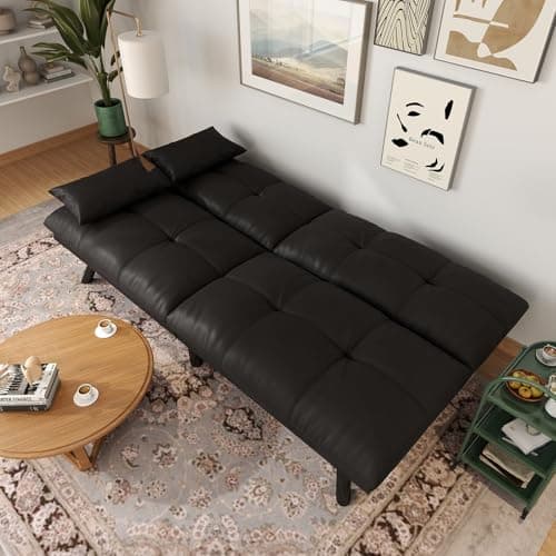 70 Inch Water-Resistant Light Black Futon Sofa Bed Couch