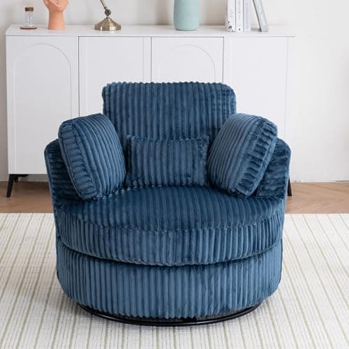 Green 360-Degree Swivel Barrel Chair with Thick Cushion & Throw Pillows