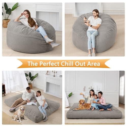 HABUTWAY Grey Queen Giant Chenille Bean Bag Chair, Ultra Soft & Convertible