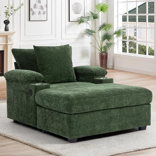 Oversized Chaise Lounge with Storage & Ottoman, Gray USB Cup Holder.maximum comfort