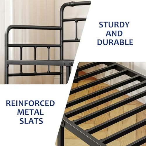 Metal Twin Bed Frame with Headboard - Heavy Duty Steel Slats, No Box Spring, Easy Assembly, Modern Design