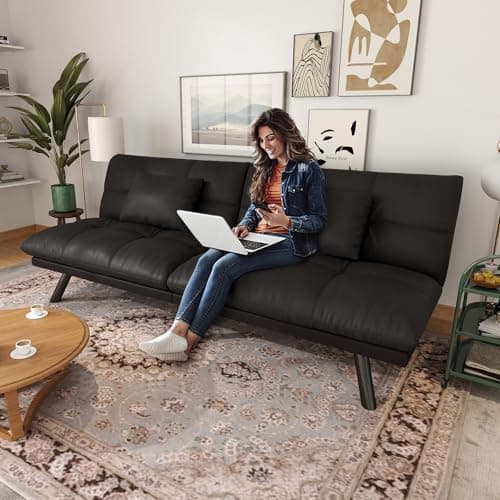 70 Inch Water-Resistant Light Black Futon Sofa Bed Couch