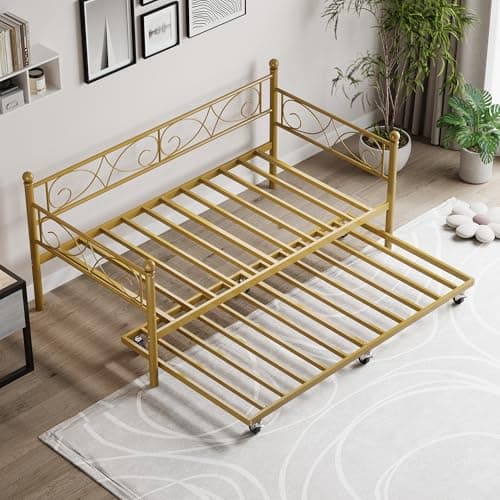 IDEALHOUSE Gold Twin Daybed with Trundle for Living Room and Guest Room
| Heavy Duty Metal IDEALHOUSE Gold Twin Daybed with Trundle for Space Saving Sleep in Bedroom
| IDEALHOUSE Gold Metal Trundle Bed Daybed Frame for Living Room and Bedroom