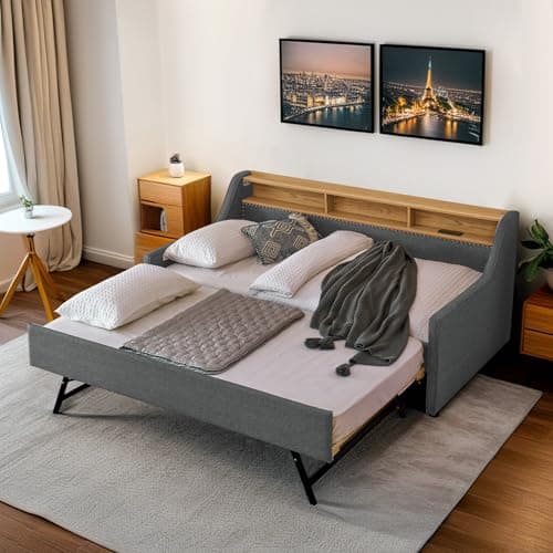 Twin Daybed with Pop Up Trundle and Wireless Charger