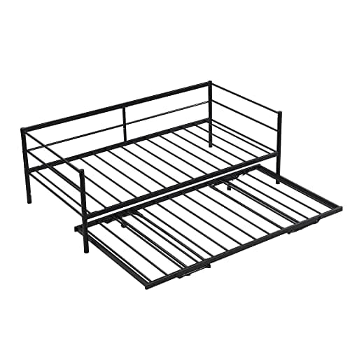 Metallic Black Twin Daybed with Pop Up Trundle for Any Room