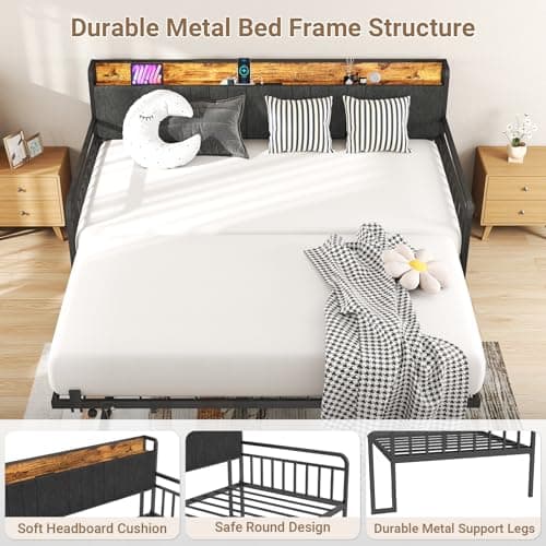 Heavy Duty Metal Twin Bed Frame with Pop Up Trundle for Living Room Bedroom Guest Room
| Twin Daybed with LED Lights Charging Station Upholstered Headboard Black
| Black Heavy Duty Metal Twin Bed Frame with Pop Up Trundle for Guest Room
