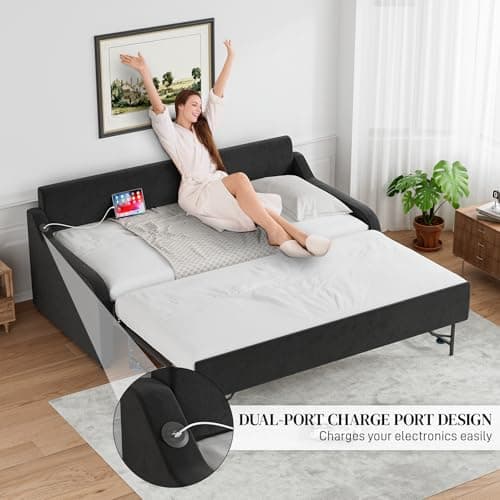 Rophefx Velvet Black Twin Day Bed with Pop Up Trundle & USB