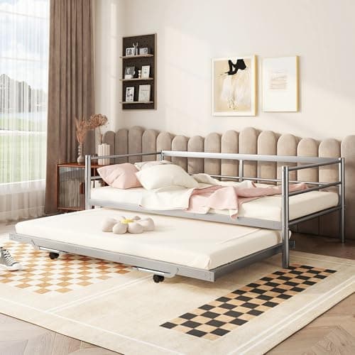 Metallic Black Twin Daybed with Pop Up Trundle for Any Room