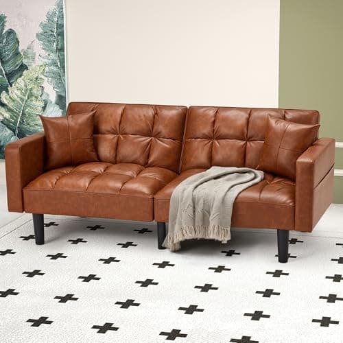 ECOTOUGE Convertible Futon Couch, Adjustable Back, Black