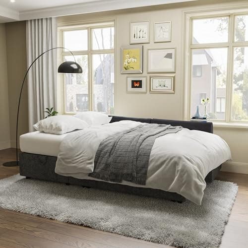 VanAcc 2 in 1 Sleeper Sofa Bed with Storage Chaise, Grey Linen