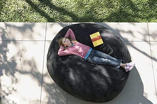 Black Big Round Soft Faux Fur Beanbag Chair Cover (5FT)