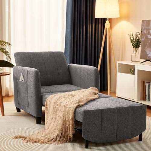 84" Extra Long Convertible Chair Bed | Sleeper Chair & Pull-Out Sofa Bed (Dark Grey)