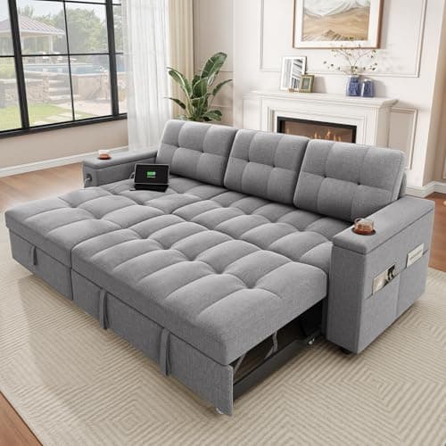 YITAHOME Double Sleeper L-Shaped Couch with Storage & USB Ports, Dark Gray