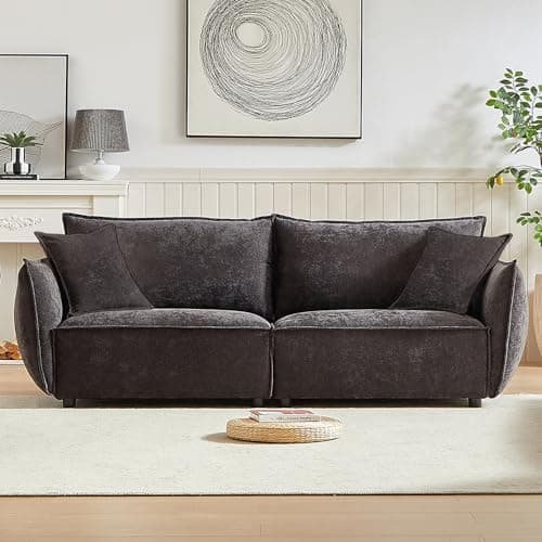 Antetek 88-inch Oversized Chenille Loveseat Sofa, Modern & Comfortable for Living Room, Bedroom & More, Black