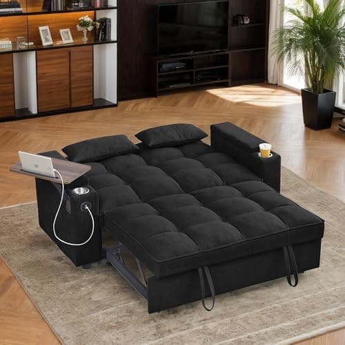 Eafurn 3-in-1 Convertible Pull-Out Sofa Bed with Storage Armrest