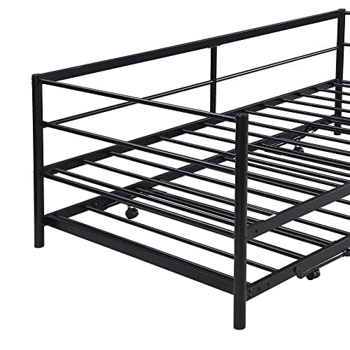 Metallic Black Twin Daybed with Pop Up Trundle for Any Room