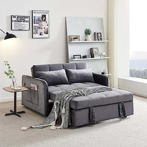 3-in-1 Sleeper Sofa Bed with USB Port, Modern Velvet Pull Out Futon Couch, Small Loveseat Sofa