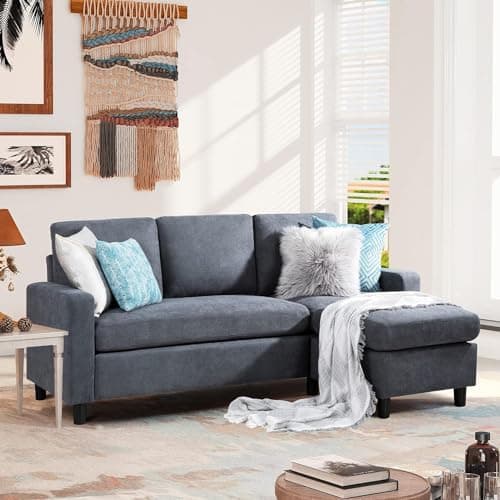 Shintenchi 79 Inch L-Shaped Sectional Sofa, Dark Grey, Living Room Essential