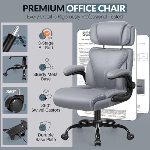 Ergonomic Big and Tall Computer Desk Chair with Retractable Headrest and Flip-up Armrests