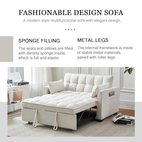Modern 3-in-1 Sleeper Sofa Bed with Storage - Beige